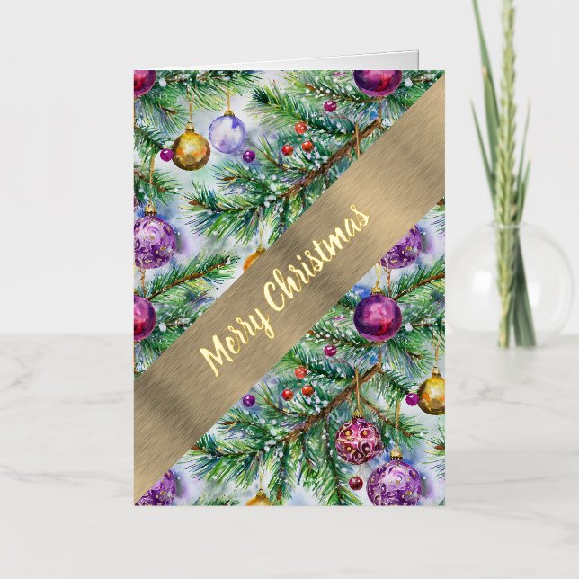 Carte De Vacances Métallisée Arbre de Noël (Recto)