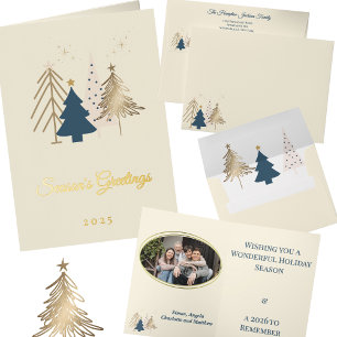 Carte De Vacances Métallisée Arbres de Noël modernes élégants en or