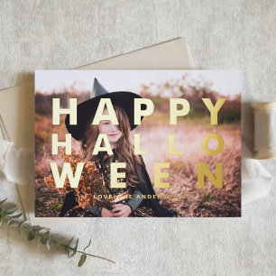 Carte De Vacances Métallisée Audacieuse Typographie moderne Photo Happy Hallowe