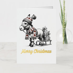 Carte De Vacances Métallisée Beau âne de Noël canadien