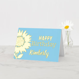 Carte De Vacances Métallisée Bleu Joyeux Anniversaire Tournesol Nom personnalis