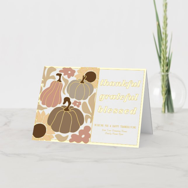 Carte De Vacances Métallisée Boho Fall Grateful Thanksgiving (Recto)