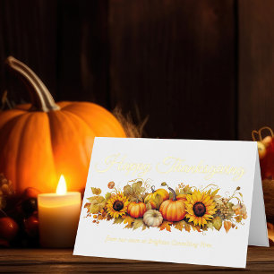 Carte De Vacances Métallisée Bon thanksgiving Citrouilles Custom Company Gold
