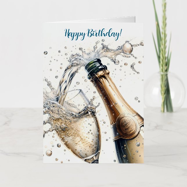 Carte De Vacances Métallisée Bubbly champagne Joyeux anniversaire (Recto)