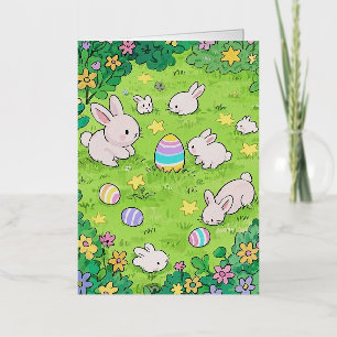 Carte De Vacances Métallisée Bunnies colorés de Pâques