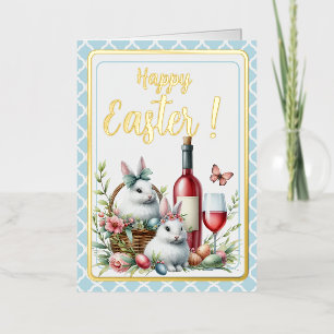 Carte De Vacances Métallisée Bunnies, Oeufs et Vins de Pâques