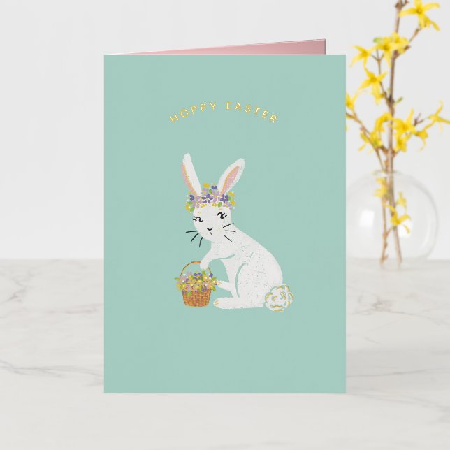 Carte De Vacances Métallisée Bunny de Pâques (Fleur jaune)