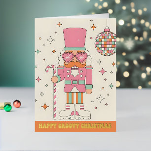 Carte De Vacances Métallisée Casse-Noisette Rétro Groovy Joyeux Noël
