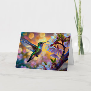 Carte De Vacances Métallisée Cerisier Imaginaire Sunrise Hummingbird 