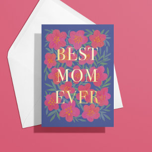 Carte De Vacances Métallisée Chevauchement de fleurs roses Meilleure maman jama