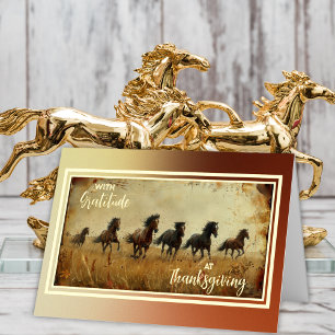 Carte De Vacances Métallisée Chevaux Sauvages Avec Gratitude Thanksgiving