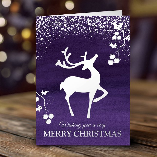 Carte De Vacances Métallisée Christmas dashing reindeer silver purple custom (Créateur téléchargé)