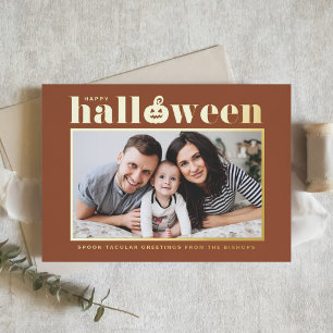 Carte De Vacances Métallisée Citrouille en terre cuite Photo Halloween
