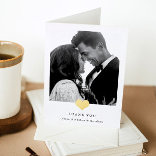 Carte De Vacances Métallisée Coeur d'or   Merci photo Mariage