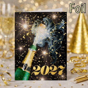 Carte De Vacances Métallisée Confettis de Champagne Bonne Année Fête de Noël