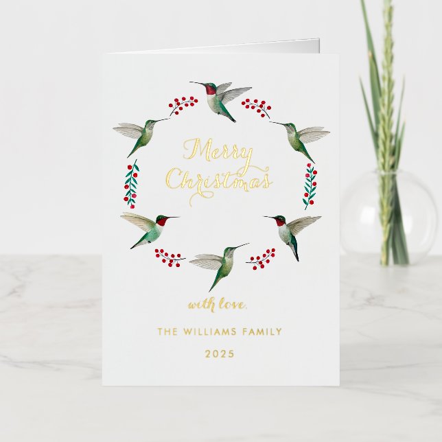 Carte De Vacances Métallisée Custom Hummingbird Christmas Foil Holiday Card (Recto)