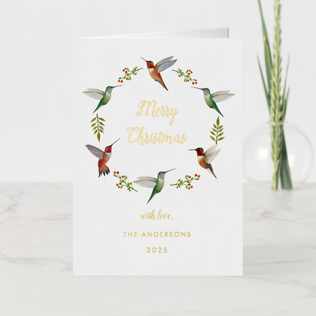 Carte De Vacances Métallisée Custom Hummingbird Christmas Foil Holiday Card (Recto)