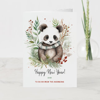 Carte De Vacances Métallisée Cute Panda Baby Botaniques d'hiver rustiques