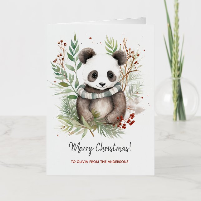 Carte De Vacances Métallisée Cute Panda Baby Botaniques rustiques de Noël (Recto)