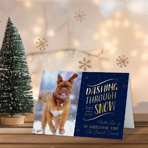 Carte De Vacances Métallisée Dashing Through the Snow   Photo de Noël Real