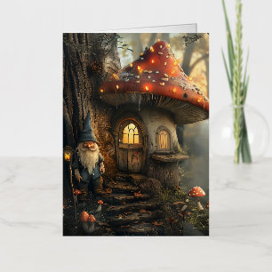 Carte De Vacances Métallisée Design de gnome et de champignon