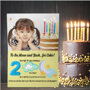 Carte De Vacances Métallisée Deux Enfants Pour La Photo Lune Anniversaire