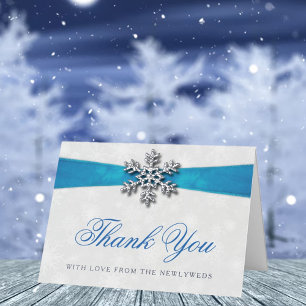 Carte De Vacances Métallisée Diamante Snowflake & Blue Ribbon Mariage d'hiver