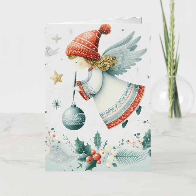 Carte De Vacances Métallisée Élégance scandinave spirituelle ange de Noël (Recto)