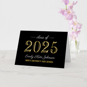 Carte De Vacances Métallisée Elégant Black Gold 2024 Merci de graduation
