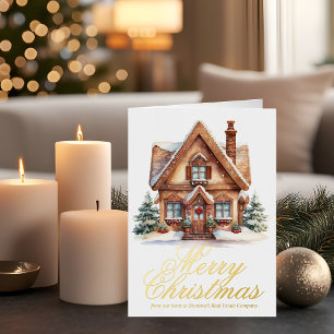 Carte De Vacances Métallisée Élégant Joyeux Noël Maison sur mesure Business Gol