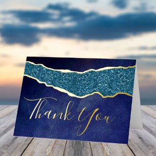Carte De Vacances Métallisée Elégant Marine Blue Agate Mariage Merci réel