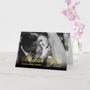 Carte De Vacances Métallisée Élégant Merci photo Mariage