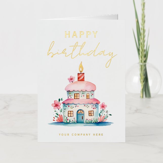 Carte De Vacances Métallisée Elégant or Anniversaire Wives Maison Cake Realty (Recto)