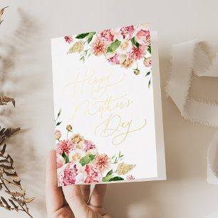 Carte De Vacances Métallisée Elegant Pink Peonies Photo Mother's Day