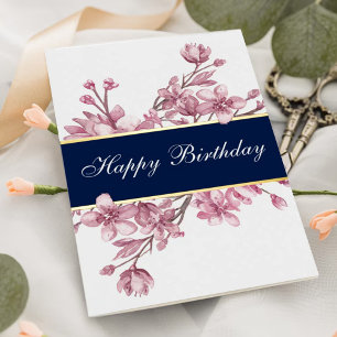 Carte De Vacances Métallisée Elégante Fleur de Cerise Anniversaire Réel