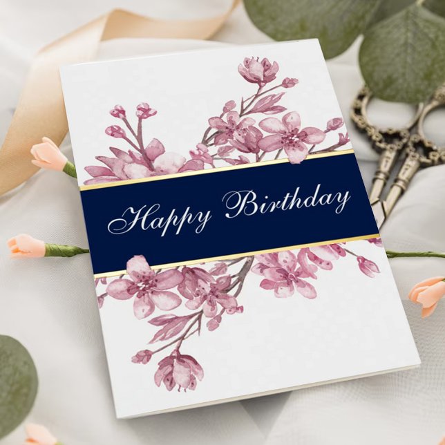 Carte De Vacances Métallisée Elégante Fleur de Cerise Anniversaire Réel (Créateur téléchargé)