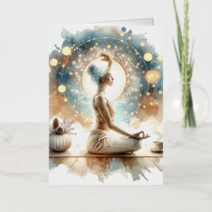 Carte De Vacances Métallisée Femme en posture de yoga assise marron art mural c