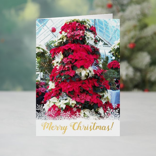 Carte De Vacances Métallisée Festif Poinsettia sapin de Noël (Vacances In Situ)