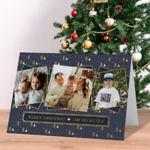 Carte De Vacances Métallisée Festive Arbres de Noël 3 Photo Collage Real