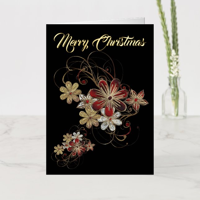 Carte De Vacances Métallisée Festive Holiday Laurel (Fleur)