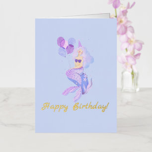 Carte De Vacances Métallisée Fille d'anniversaire bleu