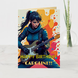Carte De Vacances Métallisée Fille Ninja Personnalisée Guitariste Art Inspirati