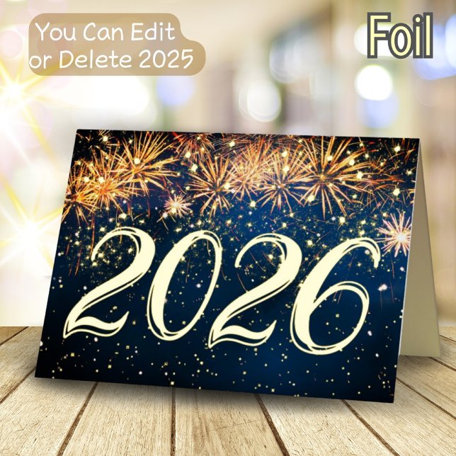 Carte De Vacances Métallisée Fireworks 2026 Joyeux Nouvel An Joyeux Noël Or (Créateur téléchargé)