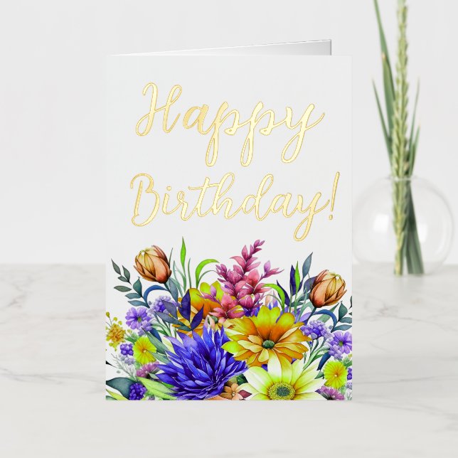 Carte De Vacances Métallisée Fleur d'anniversaire (Recto)