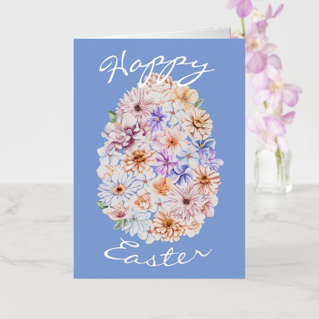 Carte De Vacances Métallisée Fleurs Bleues Printemps Bébé Joyeux Pâques (Orchidée)