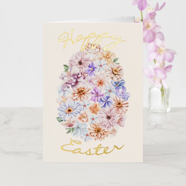 Carte De Vacances Métallisée Fleurs de printemps joyeuses Pâques (Orchidée)
