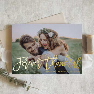 Carte De Vacances Métallisée Forever Thankful Moderne Calligraphie Mariage Phot