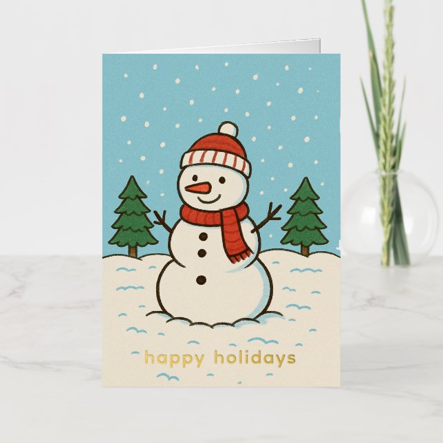 Carte De Vacances Métallisée Fun Snowman mignon Noël (Recto)