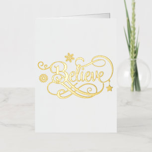 Carte De Vacances Métallisée Gold Foil Believe Christmas Card