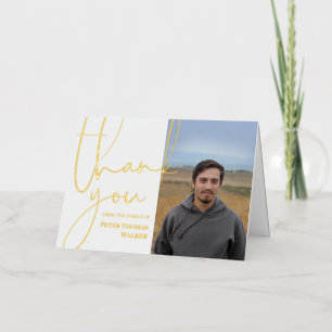Carte De Vacances Métallisée Gold Script & Photo Funeral Thank You